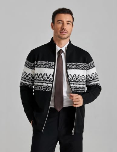 COOFANDY Men's Full Zip Cardigan Sweaters Mock Neck Knitwear with Pattern - image 2