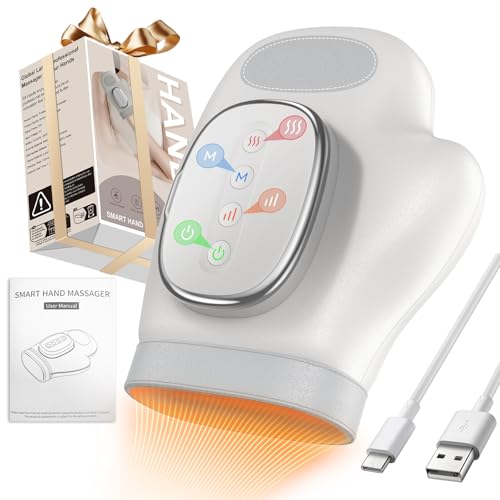 YNSZAS Professional Hand Massager with Heat Compression Therapy, 3 Massage 4 Temperatures 5 Compression Pain Relief Glove, Arthritis & Wrist Carpal Tunnel Neuropathy Circulation, Gifts for Women/Men