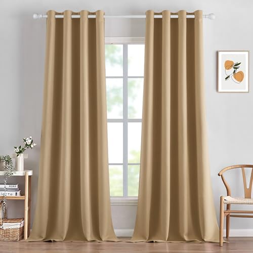 MIULEE Cortinas Salon Opacas 2 Piezas, Cortinas Dormitorio Modernas Cortinas Anti Luz, Habitacion Cortinas Termicas Aislantes Frio y Calor, Fuerte y Suave Ventana Cortinas, 140x260 CM, Topo