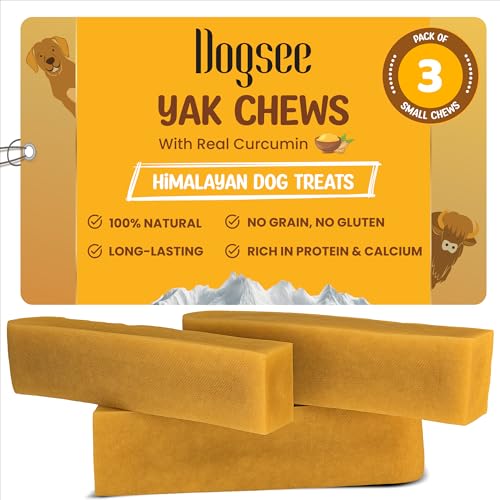 Dogsee Himalayan Yak Chews for Dogs - Small Turmeric Calming Dog Treats - Yak Milk Dog Chew - Long Lasting Cheese Bones for Dogs - Small (3 Pack)