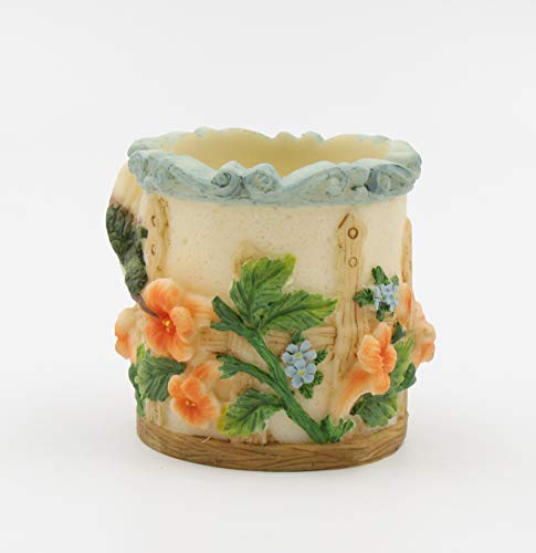Fine Poly Resin Hummingbird With Trumpet Vine Honeysuckle Flowers Tea Light Candle Holder Cup, 3" #TOP2