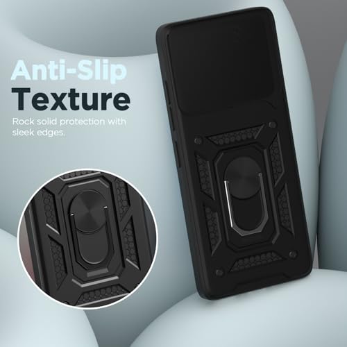 Image of Pikkme Back Cover for OnePlus 13 5G | 360 Protection Case | Sliding Camera Shield Cover & Ring Holder Stand D10 Tough Armor Bumper Case (Black)