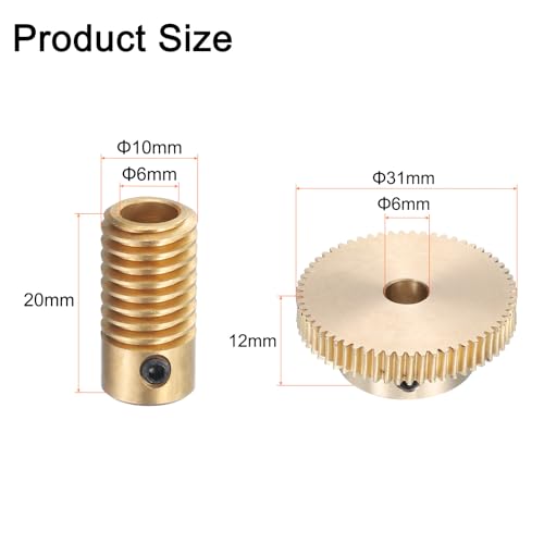 Image of uxcell Worm Gear Set - 0.5 Module 60:1 Reduction Rate 6mm Hole Dia Gear Shaft and 6mm Hole Dia Gear Wheel 60T Drive Gear Box (Brass)