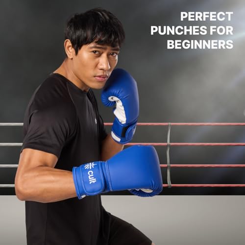 Image of Cult Neo Boxing Gloves 10 OZ - Pro-Style Training Gloves for Sparring, Heavy Bag & Mitt Work - Premium PU Leather, Shock Absorbing Padding, Ergonomic Design with Wrist Support - Blue & White