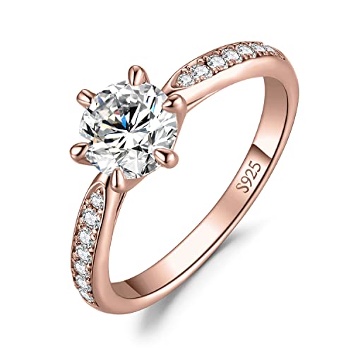 JewelryPalace 1ct Classique Moissanite Bague Taille Rond Solitaire Pierre Argent Massif 925 Femme, Plaqué Or Rose Bague Diamant Simulé Fiançailles Mariage...