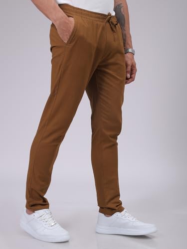Image of The Indian Garage Co Men Slim Fit Solid Mid-Rise Elasticated Linen Jogger Trouser