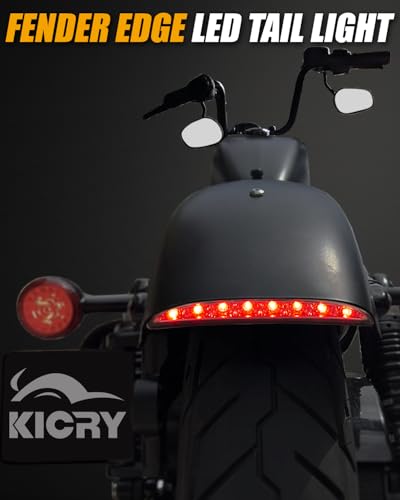 KICRY Motorcycle Chopped Rear Fender Edge LED Brake Tail Light Stop Running Light Fit for Sportster XL883N 1200N XL1200V XL1200X (Smoke Lens) - Thumbnail 4