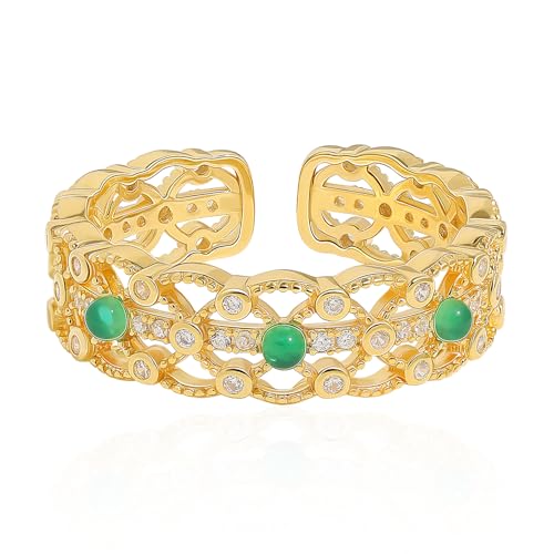 Bague émeraude plaquée or Meissa pour femmes, anneau vintage ajouré et doré