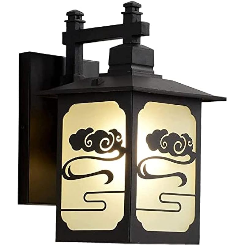 アウトドア エクステリアライト 森の雑貨屋さん ブラックメタル13インチチャイニーズランタンハイウォール長方形フレームサテンガラスe27ウォールランプ和風アルミ防水ウォールランプアメリカンバーン屋外ウォールライトパティオ ポーチウォールスコン 0jio03hf5s