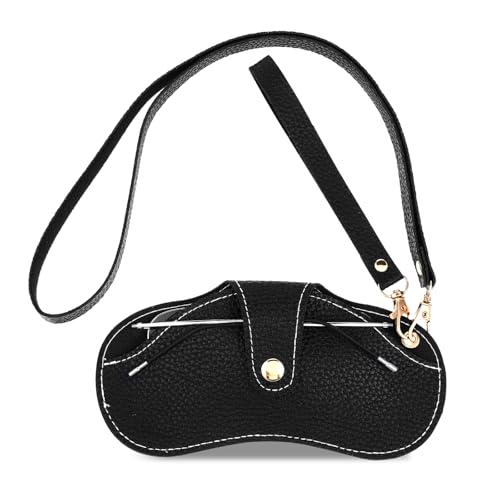 Image of YUXIANLB Soft Leather Sunglasses Bag, Portable Leather Glasses Case Holder, Slim Eyeglasses Pouch with Strap for Women Men
