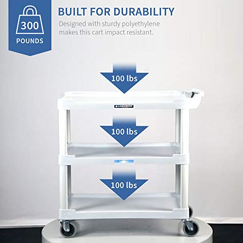 Lakeside Manufacturing 2501 Utility Cart, Plastic, 3 Shelves, 300 Lb. Capacity, Light Grey, 16 X 28.5-Inches #TOP4