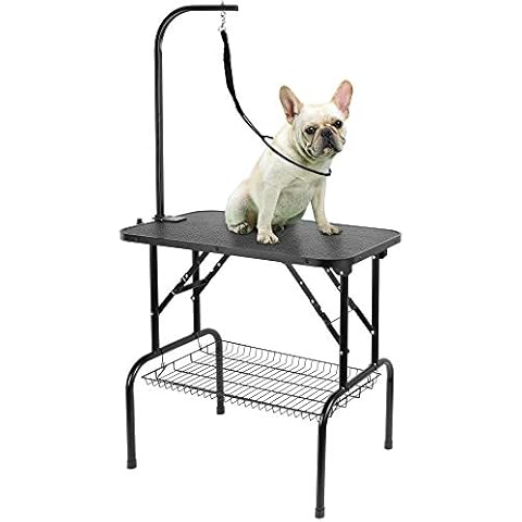 GRANDMA SHARK Foldable Pet Grooming Table (32"), With adjustable fixed arm and mesh storage basket, Can withstand a weight of 100kg (Single Tether) Cover