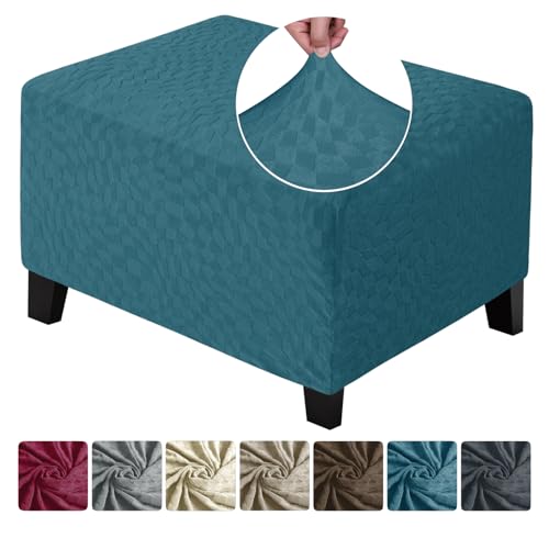 ZNSAYOTX 2026 Rectangle Ottoman Cover (L:28"-34") Super Stretch Soft Footrest Slipcover Form Fit, Universal Folding Foot Stool Covers with Non-Slip Elastic Band, Fashion Jacquard Texture, Teal
