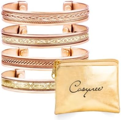 Premium Tibetan Copper Unisex Bracelets Set of 4 โ 99.99% Pure Copper Cuff Bangles for Men & Women, Adjustable, Ultra Strength, Solid High Gauge Metal โ Vintage Style with Gift Pouch