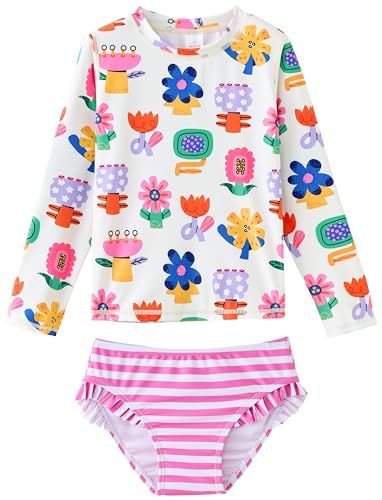 Image of UMELOK Toddler and Little Girls Rash Guard Sets with Bikini Bottoms Swimwear