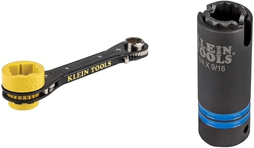 Klein Tools KT155T Llave de trinquete 6 en 1 Lineman's con diseño de perno y enchufe amarillo brillante y enchufe de impacto ranurado 3 en 1 de 12