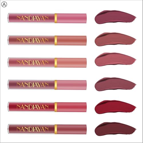Image of 6-Piece Matte Liquid Lipstick Set, Long-Lasting Waterproof & Smudge-Proof Lip Color, Red Brown Nude Pink Shades, Soft Matte Finish, Lightweight Non-Sticky Lipstick Combo for Women