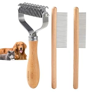 Dog Brush for Shedding, 3-in-1 Set Cat Brushes, Pets Grooming Kit, Ultimate Deshedding, Dematting Comb, Double-sided Undercoat Rake with Wood Handle