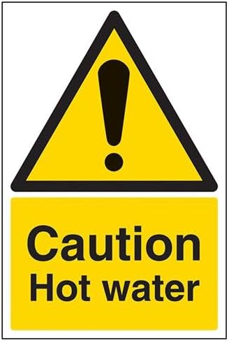 VSafety Caution Hot Water Sign - Portrait - 150mm x 200mm - Self Adhesive Vinyl