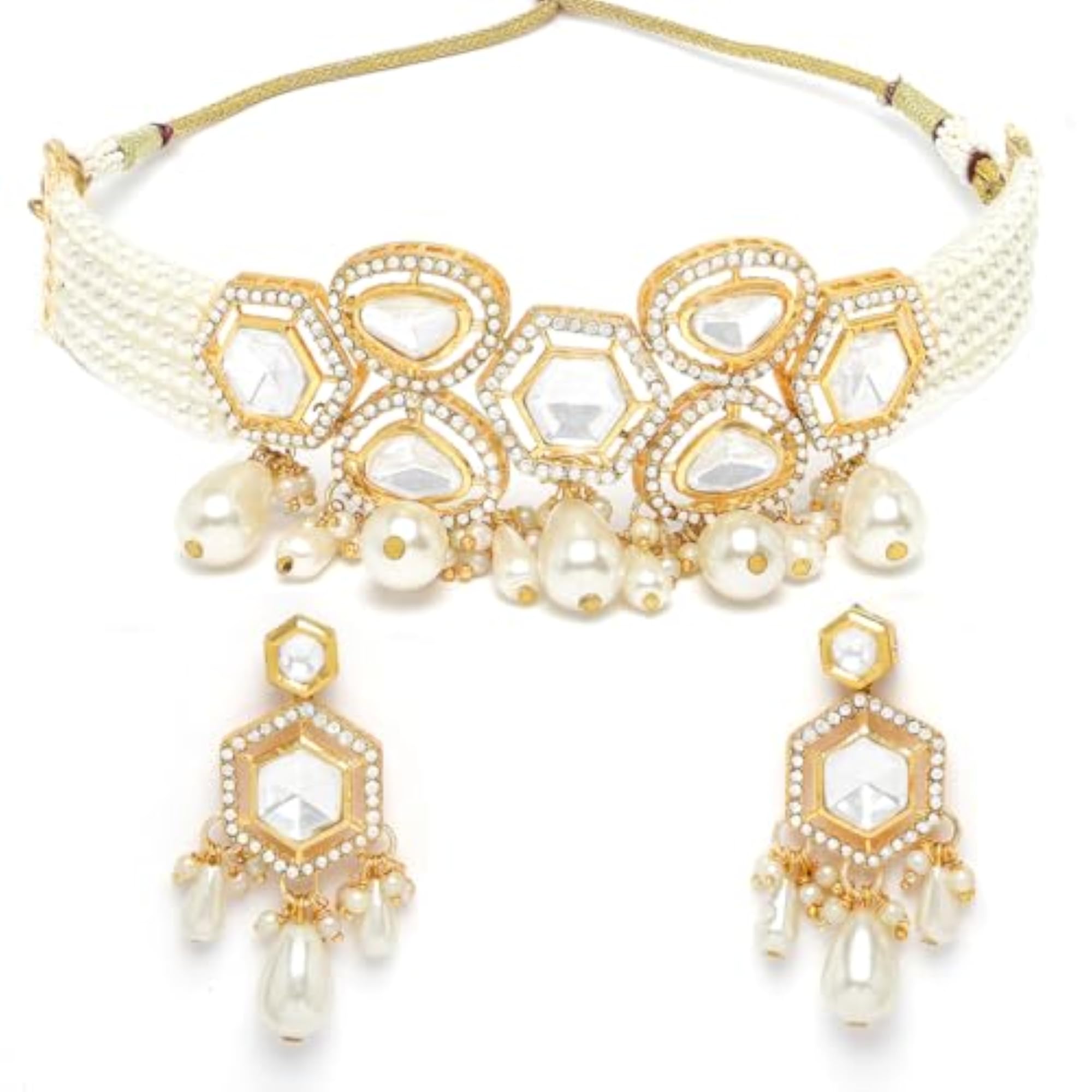 Pearl Beaded Polki Kundan Choker Necklace Set