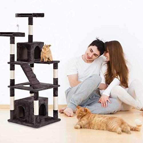 Bestpet Cat Tree Tower Condo Multi-Level Kitten Plush Indoor Cat Playground With Toy And Scratching Post,64" (Gray) #TOP1