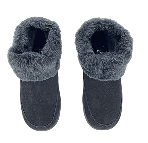 Clarks Womens Slipper Suede Ankle Bootie JMH1883 -Plush Faux Fur Collar and Lining - Indoor Outdoor House Slippers For Women (8 M US, Black Suede)4