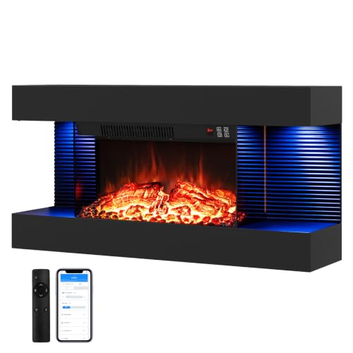Image of TANGZON Electric Fireplace, Wall Mounted Electric Fire Suite with WiFi