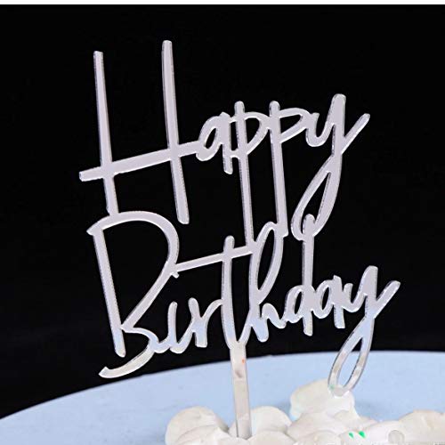 Happy Birthday Acrylic Cake Topper Party Decorations (Mirror Silver) #TOP1