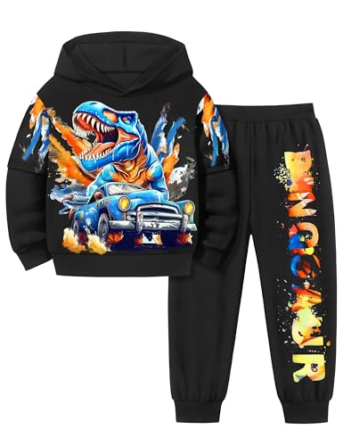 TyeSmo Toddler Boys Clothes 5t 6t Boys Clothes Size 6 Dinosaur Print Hoodies Boys 5t Clothes Long Sleeve Tie-Dye T-Rex Sweatpants Toddler Boy Outfits Fall Winter Spring