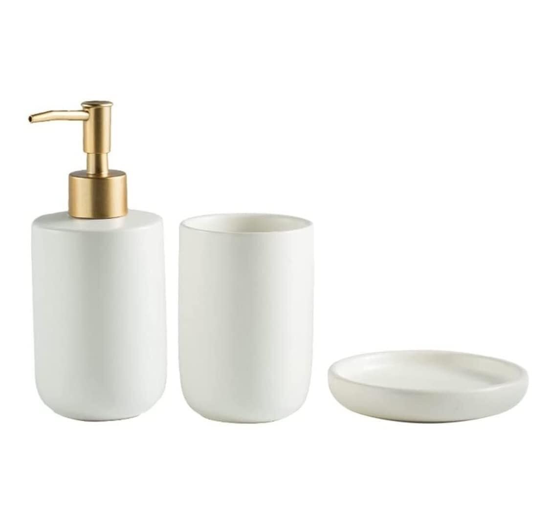 Dispensador de jabón cerámica juego de accesorios de baño blanco con vaso y plato