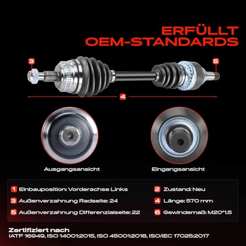 Frankberg Antriebswelle Achswelle Schaltgetriebe Mit ABS Ring Vorderachse Links Kompatibel mit A-Klasse W168 A140-A210 Vaneo 414 1.6 1.7 CDi 1.9 Replace# 18-141051