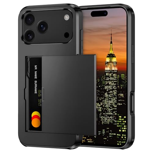 Coolden for iPhone 17 Pro Case for iPhone 17 Pro Phone Case with Card Holder Armor Shockproof Heavy Duty Protective Hard PC Back Soft TPU Bumper Hidden Card Slot Wallet Cover for Men Women (Black)