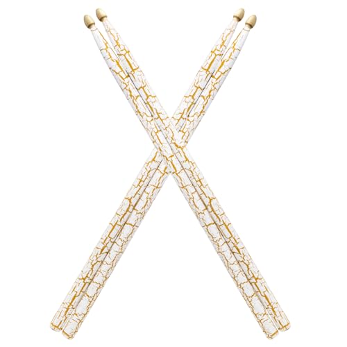 Drum Sticks 5A 5B 7A, American White Oak Drumsticks with Ice Crack Texture, Drum Accessories for Beginners and Professionals (2Pairs-Yellow, 5A)