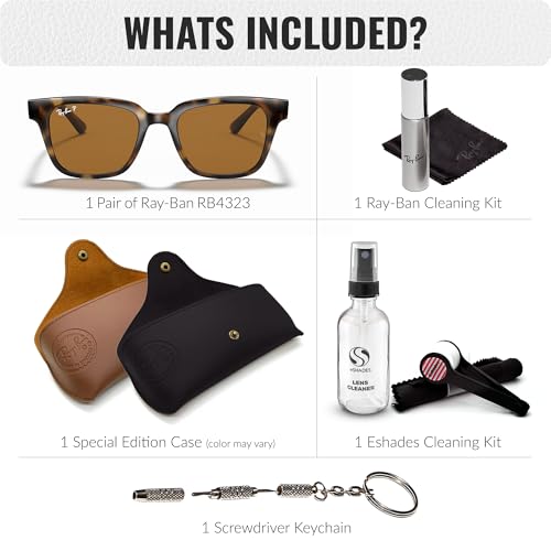 Image of Ray-Ban RB4323 Square Shaped Sunglasses for Men & Women with Official RAYBAN Eyewear Kit