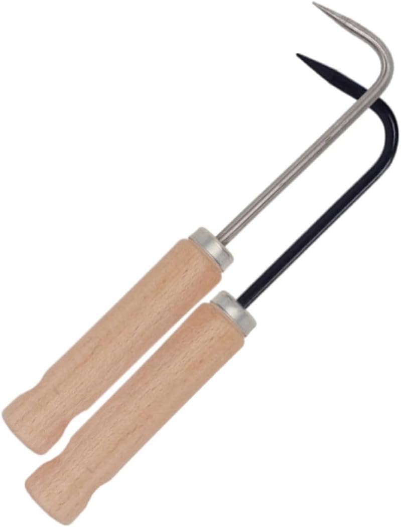Uonlytech 2pcs Garden Weeding Hook Manual Weeder with Wooden Handle