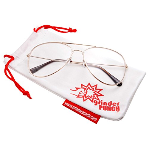 grinderPUNCH New Non-Prescription Premium Aviator Clear Lens Glasses Gold - Image 3