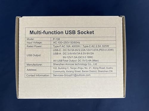 PD20W Wielokrotne Gniazdo z Przełącznikiem,Listwa Zasilająca Scienna z Szybkim ładowaniem PD3.0 20W i QC3.0 18W,3 gniazdami 6 USB ładowarkami,Adapter Gniazda Wtykowego typu C z Wyjmowaną Półką,Białe