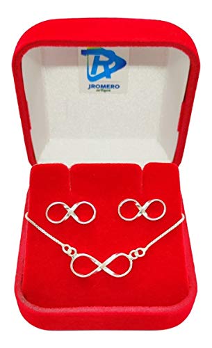 CONJUNTO COLAR FEMININO PRATA 925 SÍMBOLO INFINITO COM BRINCOS - JROMERO ARTIGOS TAMANHO: 45CM; COR: