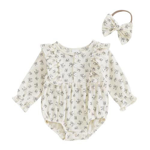 Image of YINGISFITM Newborn Baby Girl Clothes Little Love Heart Print Bubble Romper Valentines Day Outfit For Girls Infant Outfits