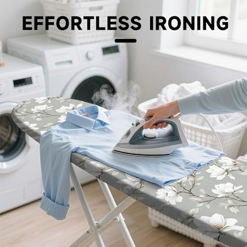 Image of Quick Install Ironing Board Cover 15 inch x 54 inch Ironing Board Cover with Nose Strap Pocket and Elastic Sides Anti-Slip and Heat-Resistant Stylish Home Ironing Board