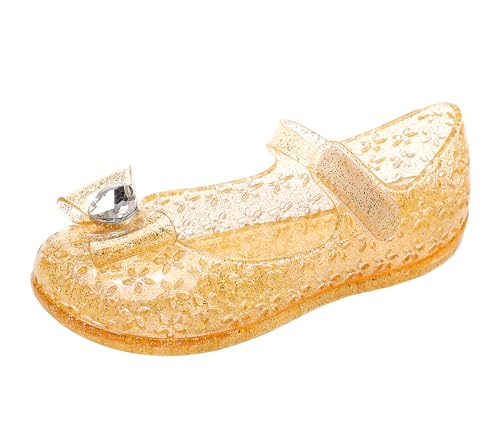Image of Princess Dress Sandals Jelly Shoes for Toddler Girls Size 8, Blue Bird Nest Layered Lines Mary Jane Flats Childrens Clear Glitter with Hollow-Carved