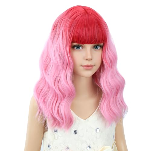 Image of PATTNIUM Pink Ombre Short Curly Wig with Bangs