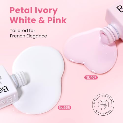Image of Beetles Pastel Gel Polish Set - Petal Ivory, 4Pcs White & Pink Gel Nail Polish with Base Coat Top Coat, Soak Off UV LED Lamp French Nails Art for Holiday Nails Complete for Beginner & Professional