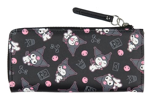 AI ACCESSORY INNOVATIONS Kuromi Expressions Allover Design Faux Leather Full Zip Wallet With Metal Logo Badge2