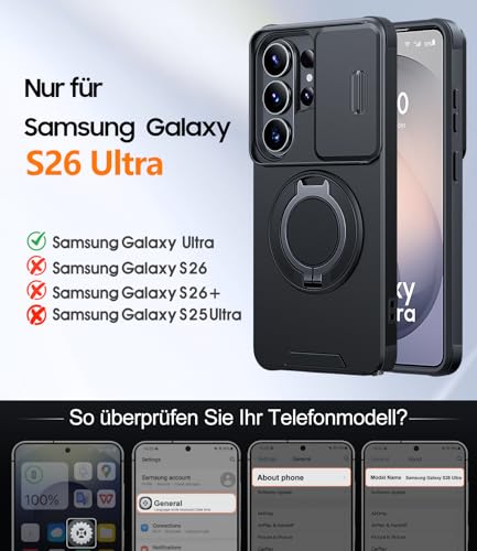 AOUIA für Samsung Galaxy S26 Ultra Hülle mit 2 Stück Panzerglas, Kameraschutz, 360° drehbarer Ringständer, Militärstandard Stoßschutz… – Ansicht 2