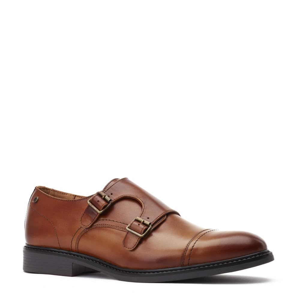 Base London Diablo Waxy Tan Leather Double Monk Strap Zapatos para hombre