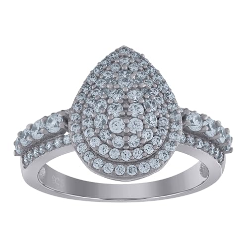 Jewels By Lux Sterling Silver Womens Cubic-Zirconia Tear Drop Fashion Bridal Anniversary Wedding Engagement Band Ring Size 7