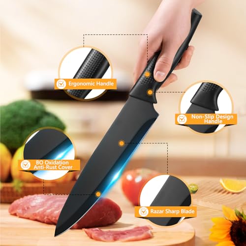 Miniatura 3 de Vinato Juego De Cuchillos De Cocina, De 7 Piezas Con Bloque Y Afilador De Cuchillos Integrado, Set Cuchillos Cocina Con 5 Cuchillos Diferentes Y 1 Par De Tijeras, Negro