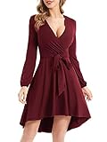 MSBASIC Valentine Dress Long Sleeve Wrap Burgundy Casual Cocktail Dress