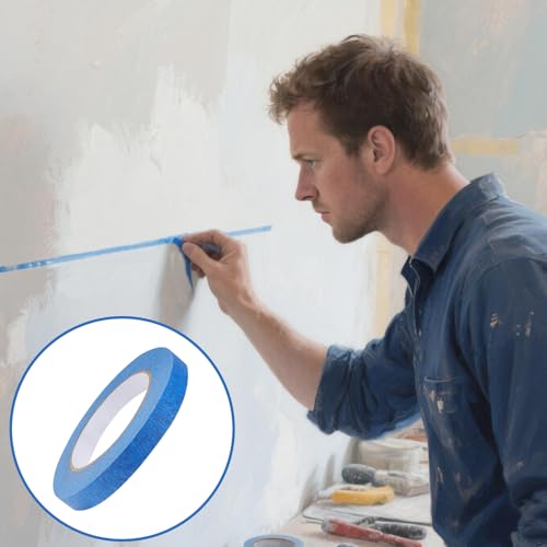 JJUNW 5 roll Blau Fine Line Tape, 3/5/10/12 mm x 50 m Zierstreifenband Masking Tape Band, Malerkrepp Selbstklebendes 4 Breiten Kreppband mit feiner Linie für Auto Schule Büro Heimwerkerprojekte